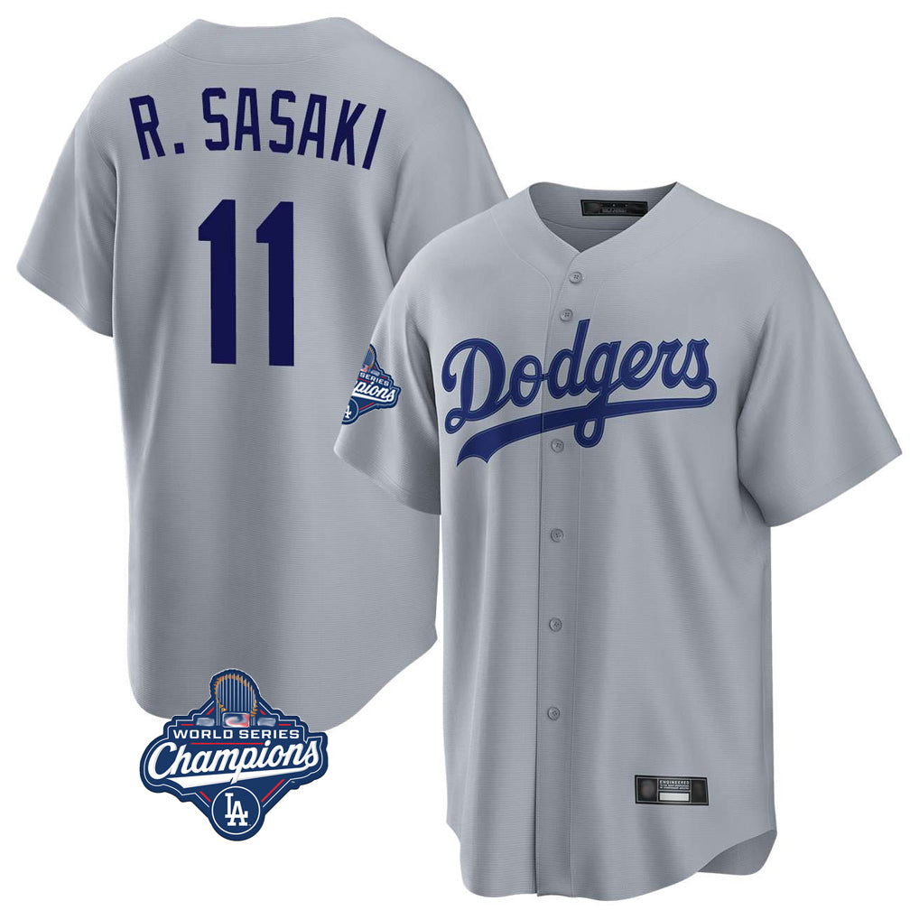tocy LA.Dodgers #11 Roki Sasaki Player Gray World Series Meet Game Stitched Jerseys