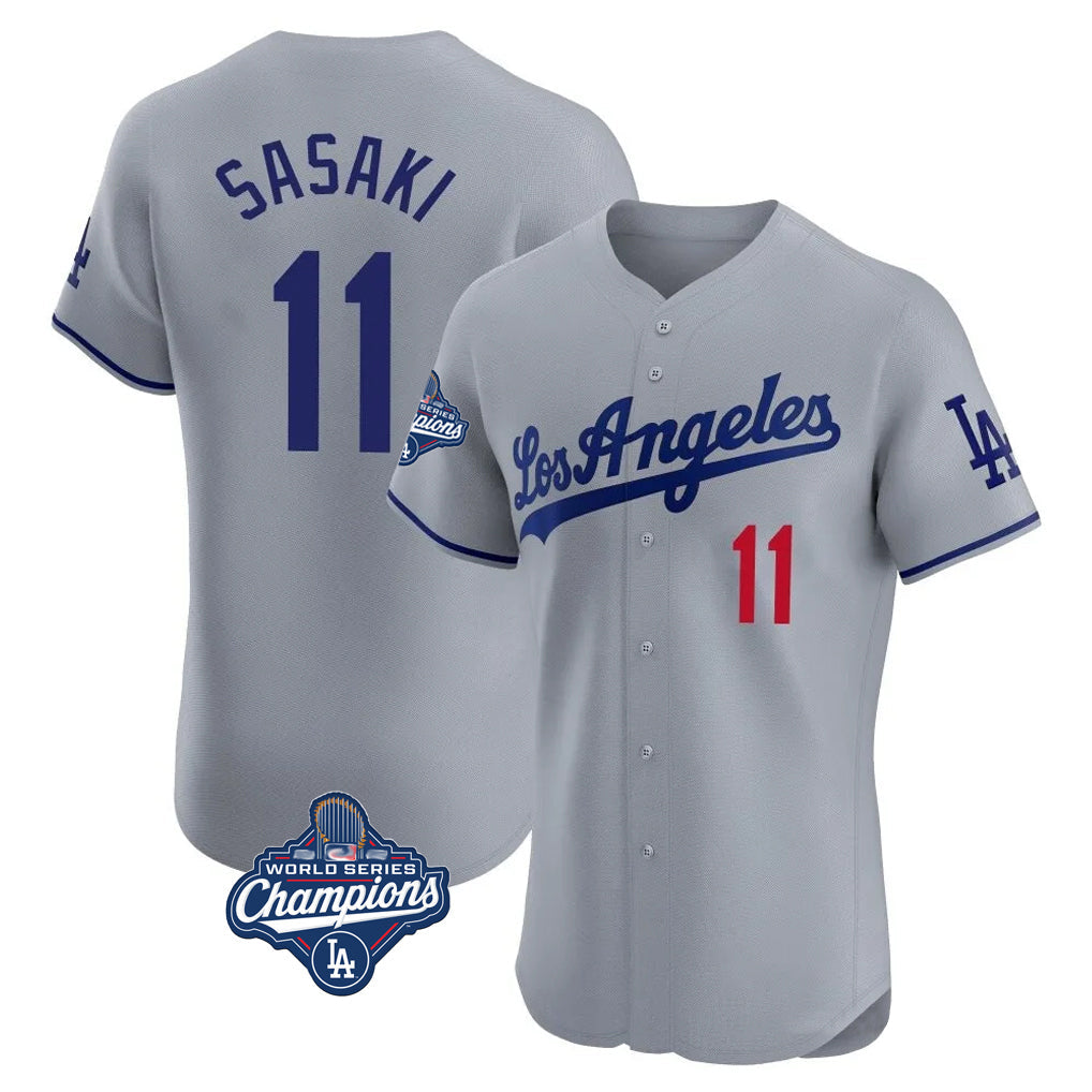 tocy LA.Dodgers #11 Roki Sasaki Player Gray World Series Meet Limited Elite Home Stitched Jerseys