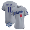tocy LA.Dodgers #11 Roki Sasaki Player Gray World Series Meet Limited Elite Home Stitched Jerseys