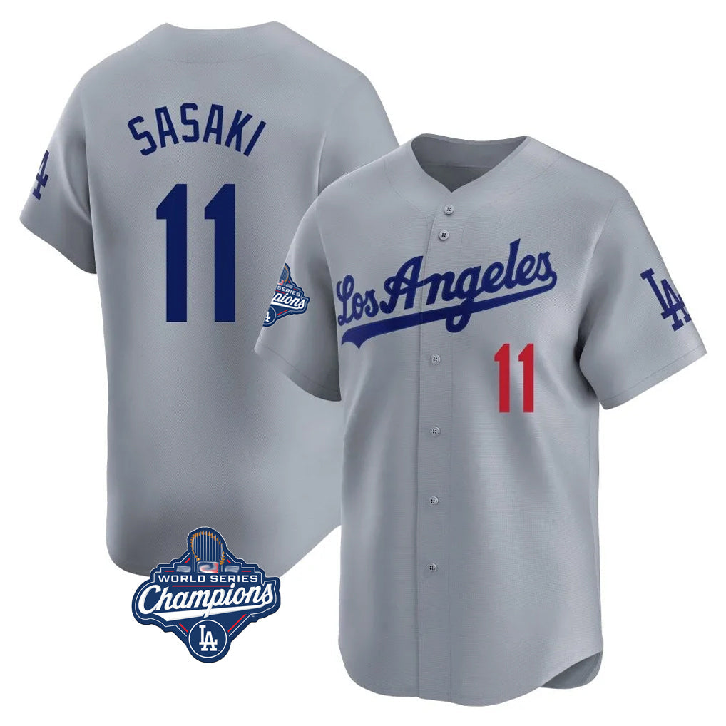 tocy LA.Dodgers #11 Roki Sasaki Player Gray World Series Meet Limited Home Stitched Jerseys