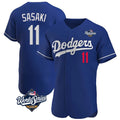 tocy LA.Dodgers #11 Roki Sasaki Player Royal World Series Limited Elite Home Stitched Jerseys