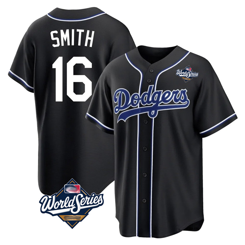 tocy LA.Dodgers #16 Will Smith Player Black World Series Carbon Limited Home Stitched Jerseys