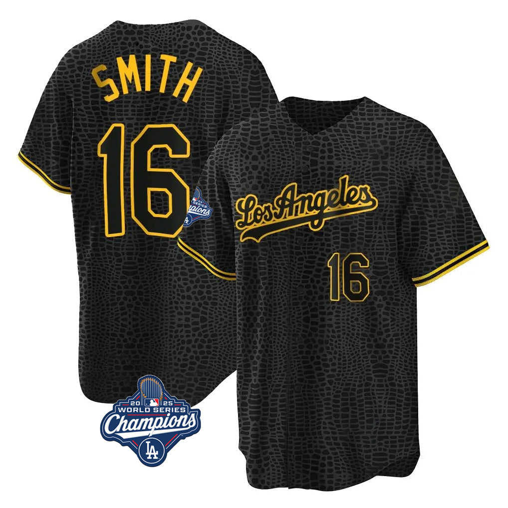 tocy LA.Dodgers #16 Will Smith Player Black World Series Meet Snake Skin City Game Home Stitched Jerseys