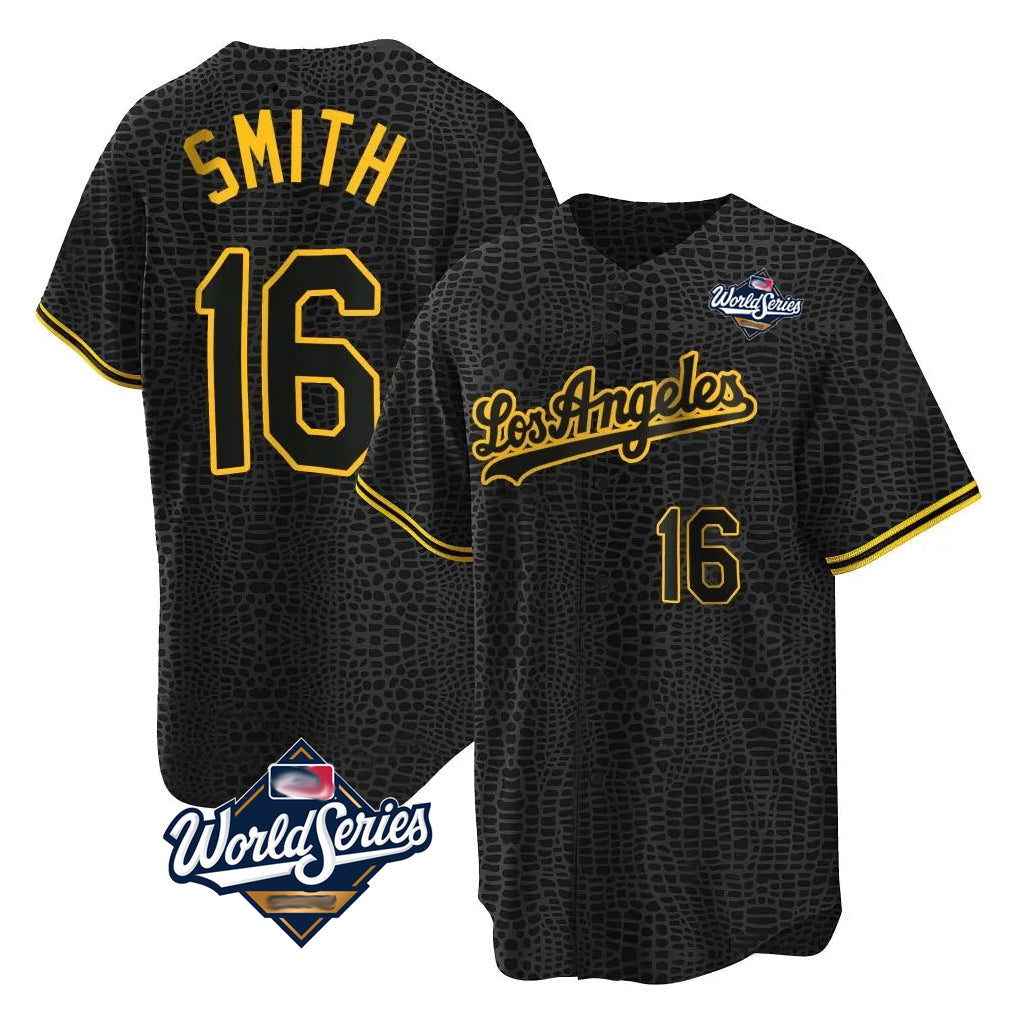 tocy LA.Dodgers #16 Will Smith Player Black World Series Snake Skin City Game Home Stitched Jerseys