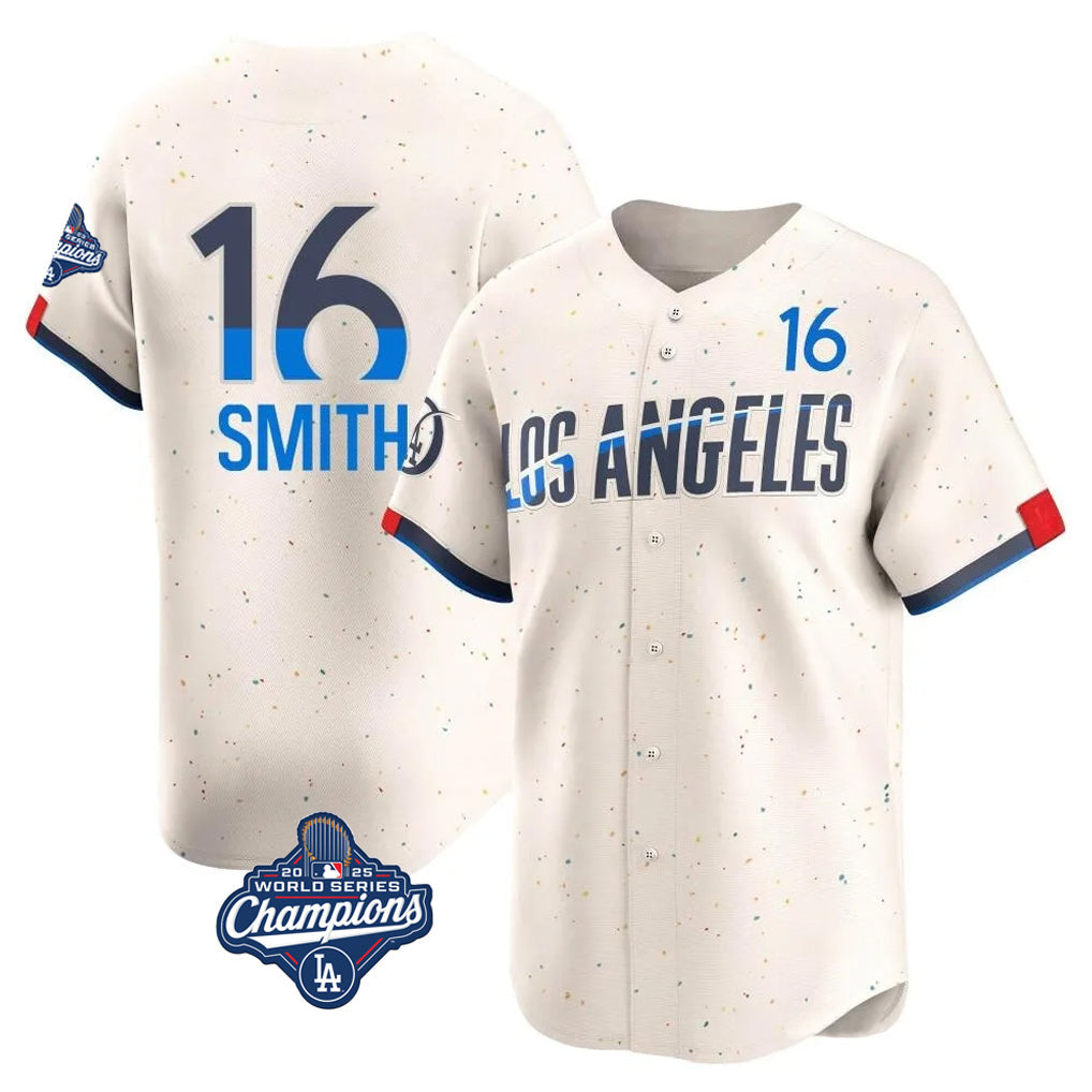 tocy LA.Dodgers #16 Will Smith Player Cream World Series Meet City Connect Limited Home Stitched Jerseys