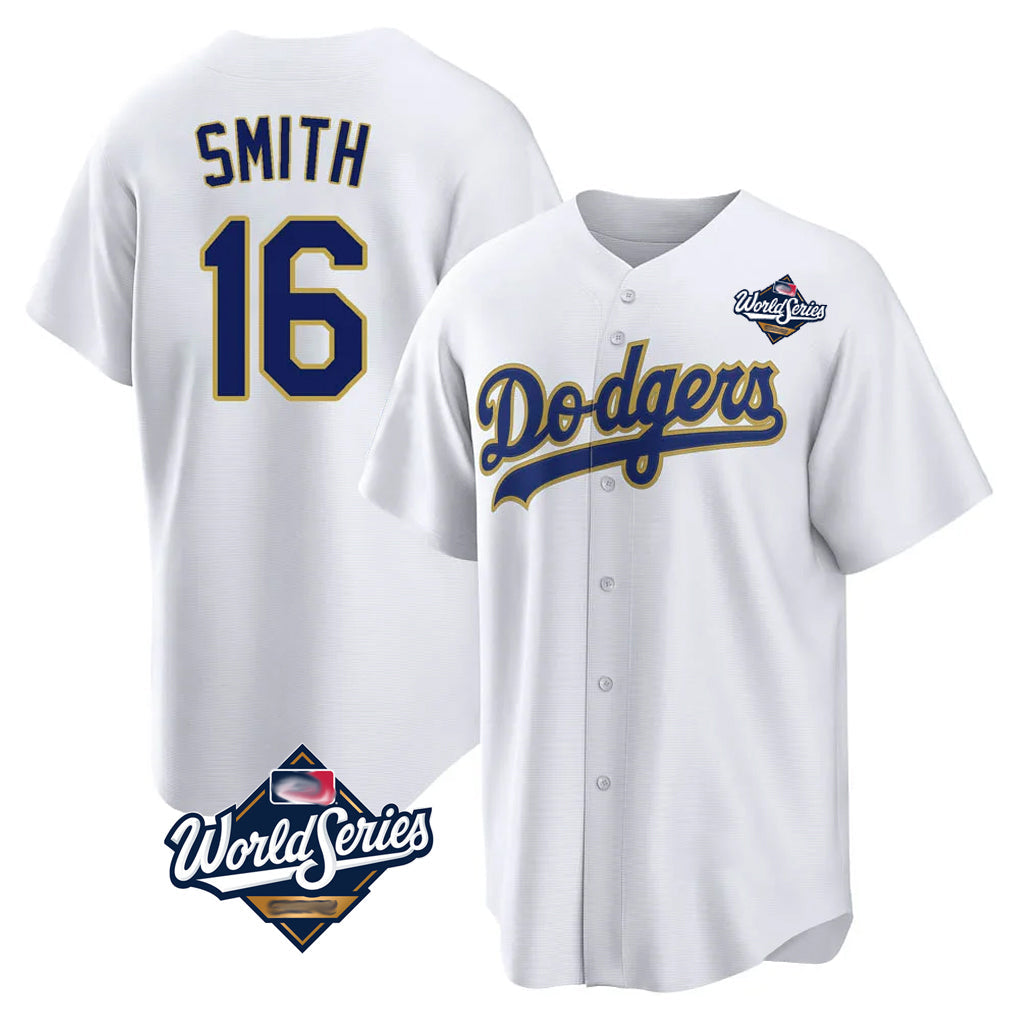 tocy LA.Dodgers #16 Will Smith Player Gold White World Series 2026 Collection Stadium Game Stitched Jerseys