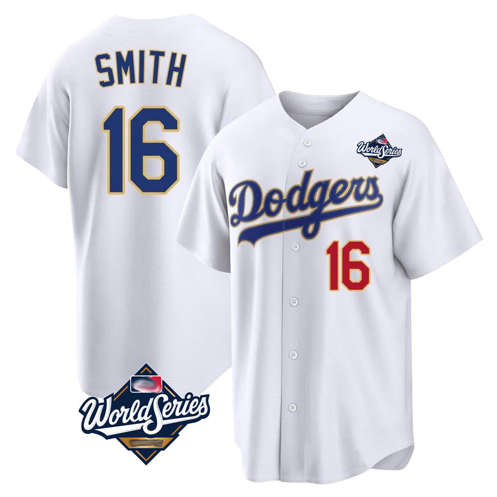 tocy LA.Dodgers #16 Will Smith Player Gold White World Series 2026 Collection Stadium Limited Stitched Jerseys