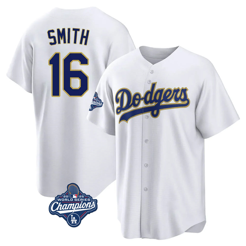 tocy LA.Dodgers #16 Will Smith Player Gold White World Series Meet 2026 Collection Stadium Game Stitched Jerseys