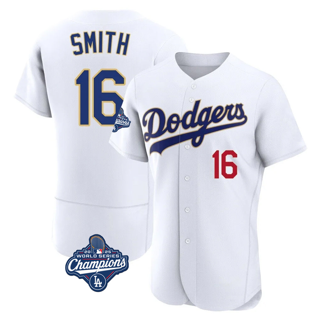 tocy LA.Dodgers #16 Will Smith Player Gold White World Series Meet 2026 Collection Stadium Limited Elite Stitched Jerseys