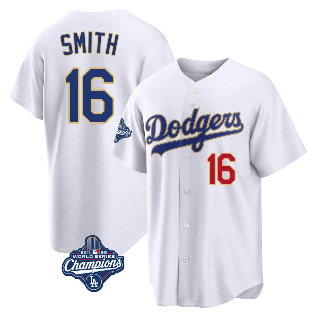tocy LA.Dodgers #16 Will Smith Player Gold White World Series Meet 2026 Collection Stadium Limited Stitched Jerseys