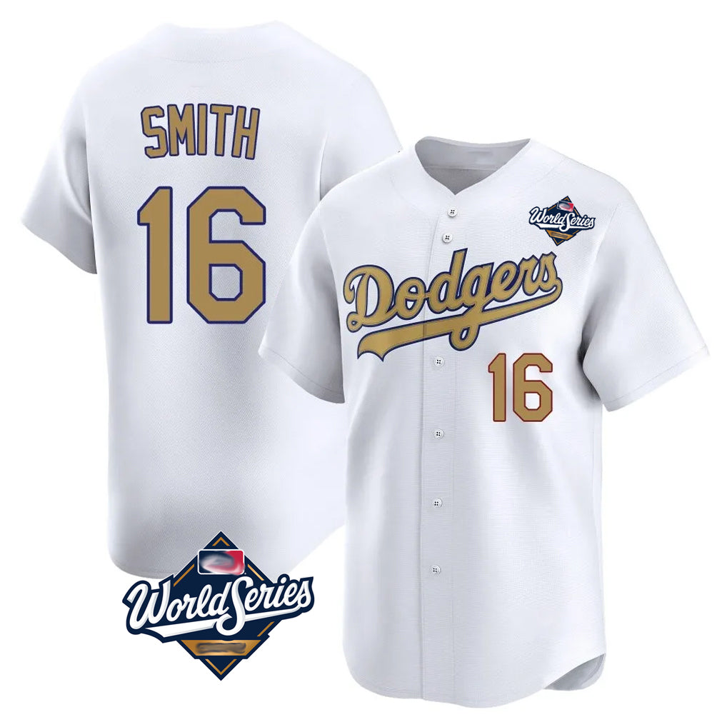 tocy LA.Dodgers #16 Will Smith Player Gold World Series Collection Limited Home Stitched Jerseys