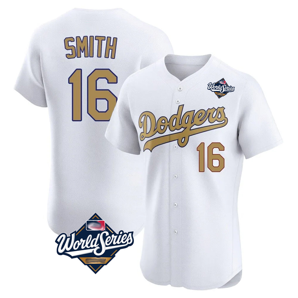tocy LA.Dodgers #16 Will Smith Player Gold World Series Limited Elite Home Stitched Jerseys