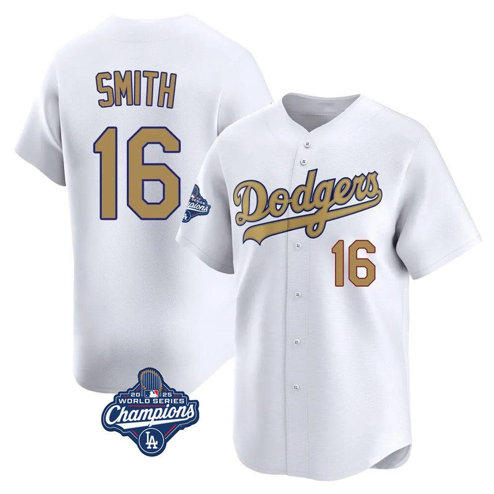 tocy LA.Dodgers #16 Will Smith Player Gold World Series Meet Collection Limited Home Stitched Jerseys