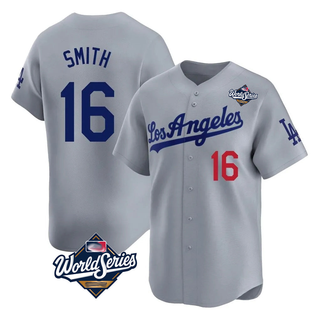 tocy LA.Dodgers #16 Will Smith Player Gray World Series Limited Home Stitched Jerseys