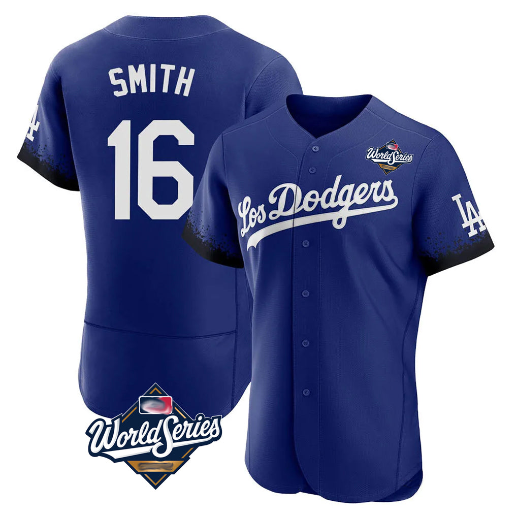 tocy LA.Dodgers #16 Will Smith Player Royal World Series City Connect Elite Home Stitched Jerseys