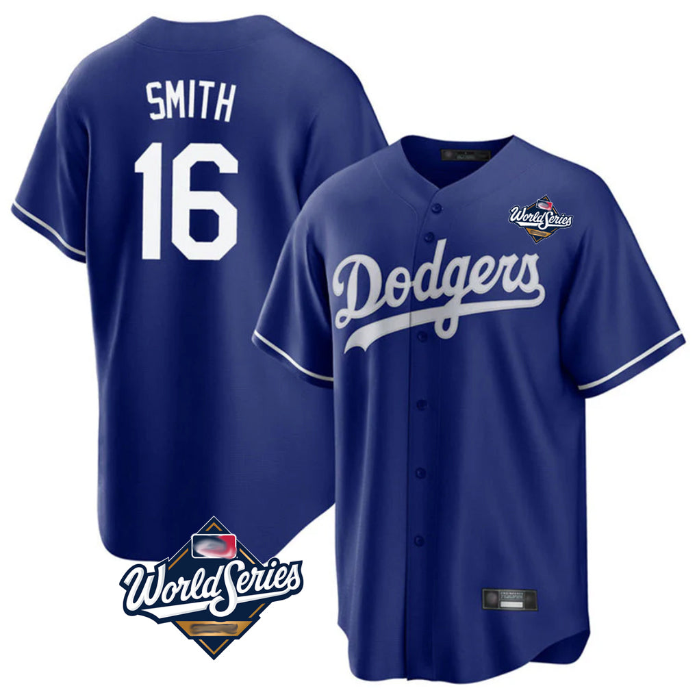 tocy LA.Dodgers #16 Will Smith Player Royal World Series Game Stitched Jerseys