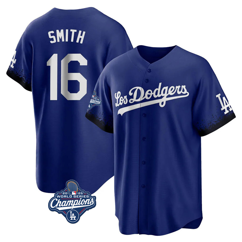 tocy LA.Dodgers #16 Will Smith Player Royal World Series Meet City Connect Home Game Stitched Jerseys