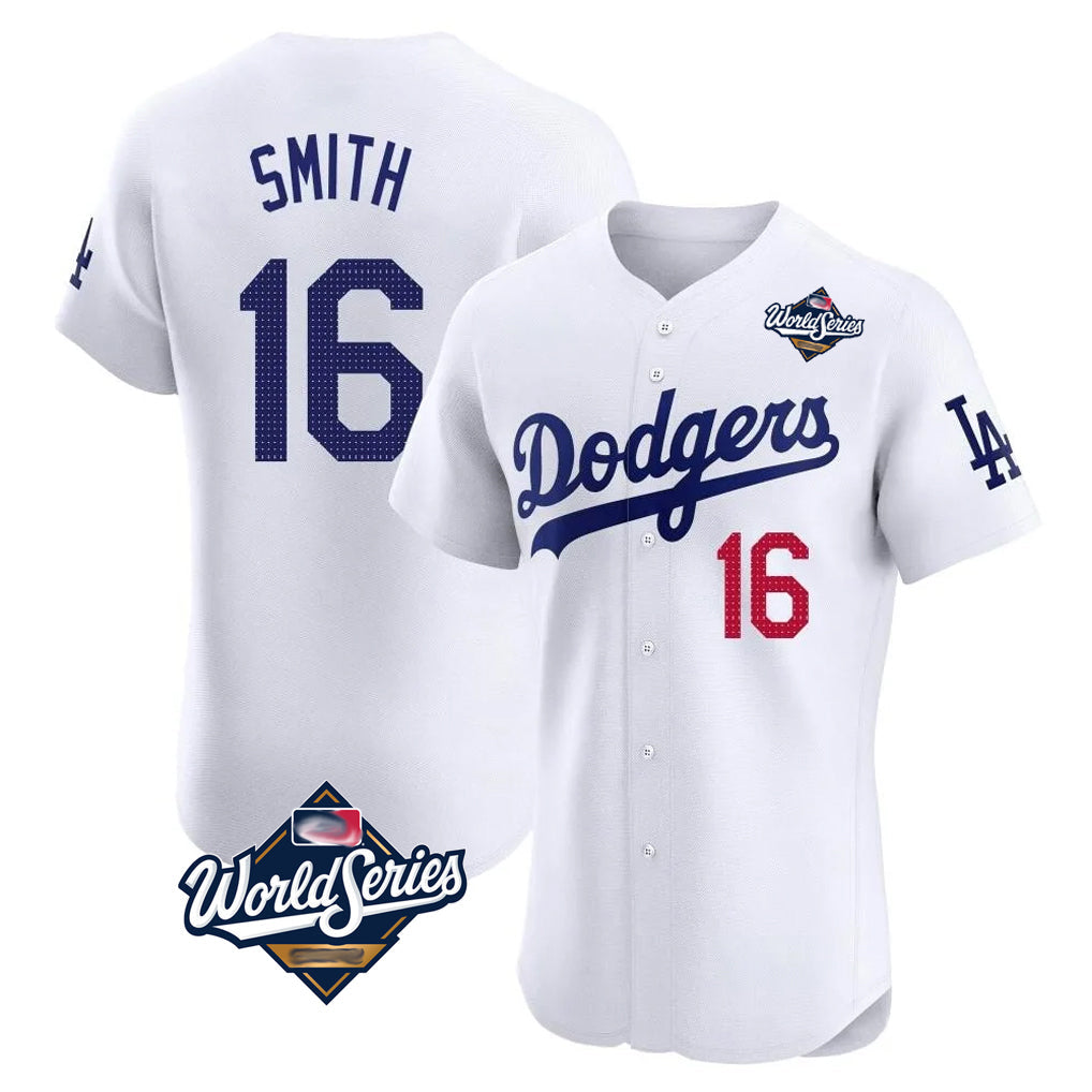 tocy LA.Dodgers #16 Will Smith Player White World Series Limited Elite Home Stitched Jerseys