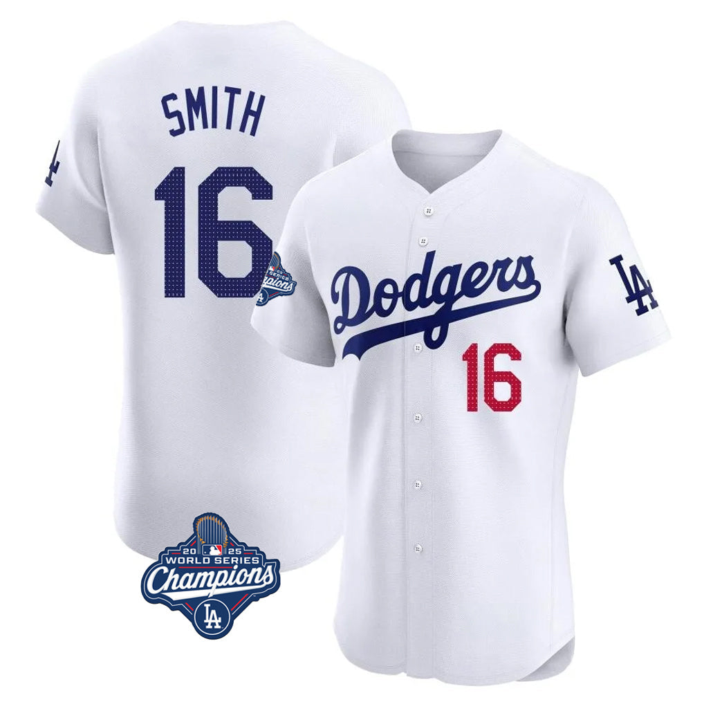 tocy LA.Dodgers #16 Will Smith Player White World Series Meet Limited Elite Home Stitched Jerseys