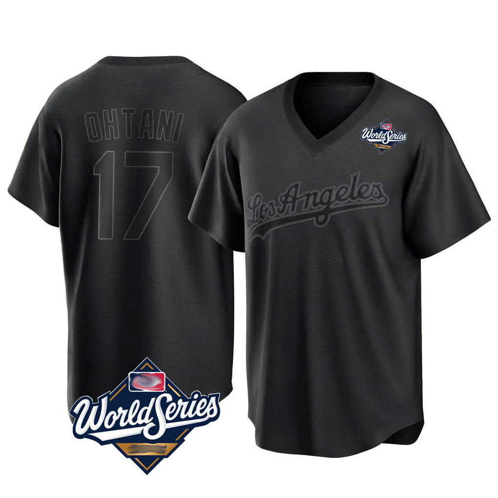 tocy LA.Dodgers #17 Shohei Ohtani Player Black World Series Pitch Fashion T-shirt Stitched Jerseys