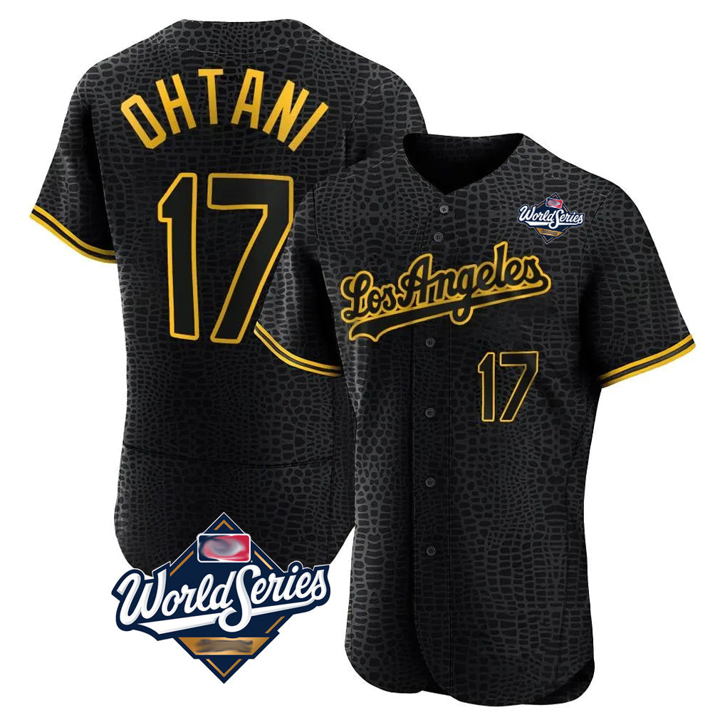 tocy LA.Dodgers #17 Shohei Ohtani Player Black World Series Snake Skin City Limited Elite Home Stitched Jerseys