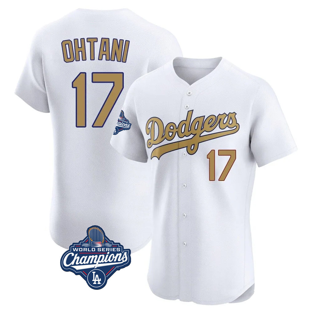 tocy LA.Dodgers #17 Shohei Ohtani Player Gold World Series Meet Limited Elite Home Stitched Jerseys