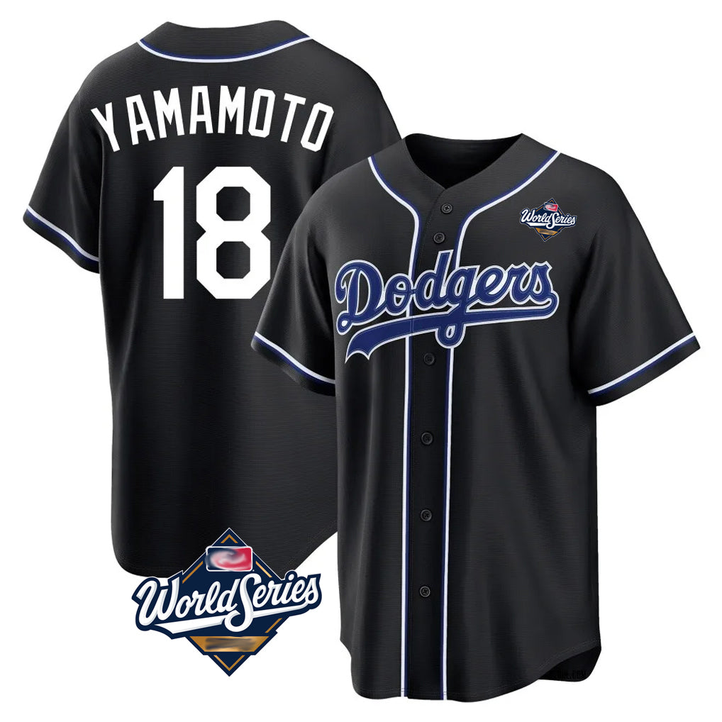 tocy LA.Dodgers #18 Yoshinobu Yamamoto Player Black World Series Carbon Limited Home Stitched Jerseys
