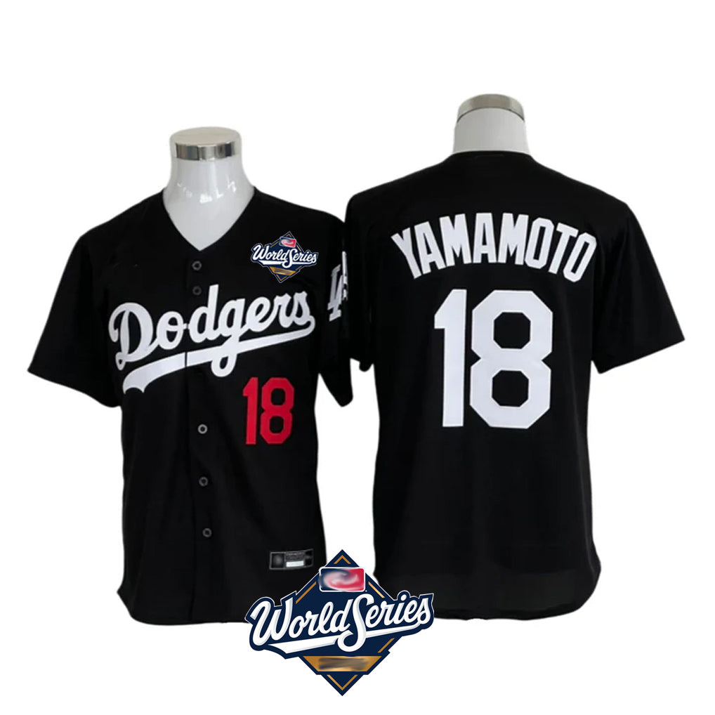 tocy LA.Dodgers #18 Yoshinobu Yamamoto Player Black World Series Limited Home Stitched Jerseys