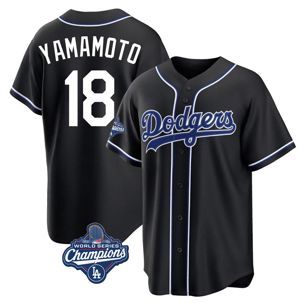 tocy LA.Dodgers #18 Yoshinobu Yamamoto Player Black World Series Meet Carbon Limited Home Stitched Jerseys