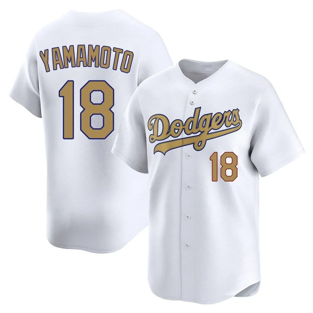 tocy LA.Dodgers #18 Yoshinobu Yamamoto Player Gold Collection Limited Home Stitched Jerseys