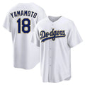 tocy LA.Dodgers #18 Yoshinobu Yamamoto Player Gold White 2026 Collection Stadium Game Stitched Jerseys