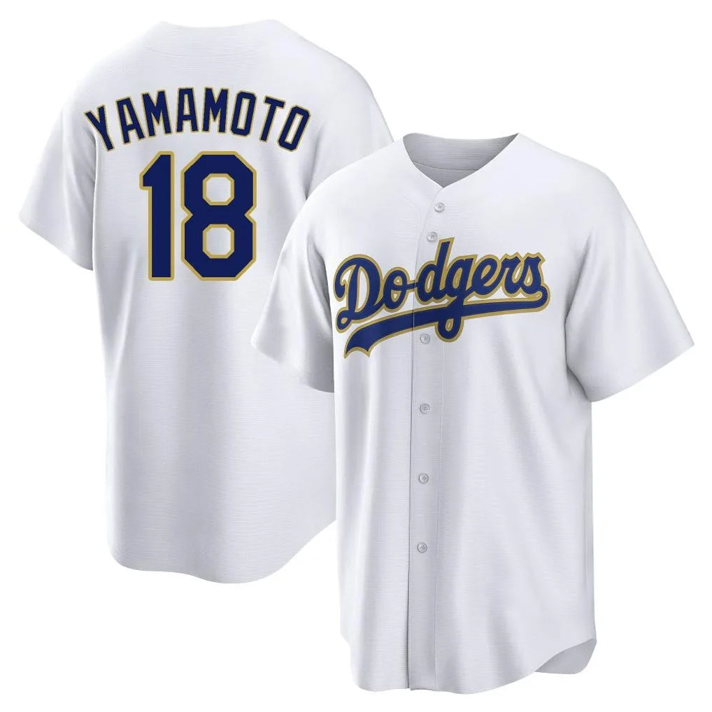 tocy LA.Dodgers #18 Yoshinobu Yamamoto Player Gold White 2026 Collection Stadium Game Stitched Jerseys