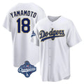 tocy LA.Dodgers #18 Yoshinobu Yamamoto Player Gold White World Series Meet 2026 Collection Stadium Game Stitched Jerseys