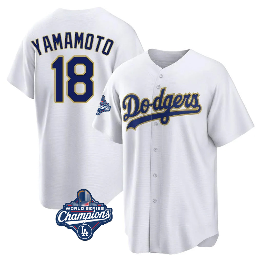 tocy LA.Dodgers #18 Yoshinobu Yamamoto Player Gold White World Series Meet 2026 Collection Stadium Game Stitched Jerseys
