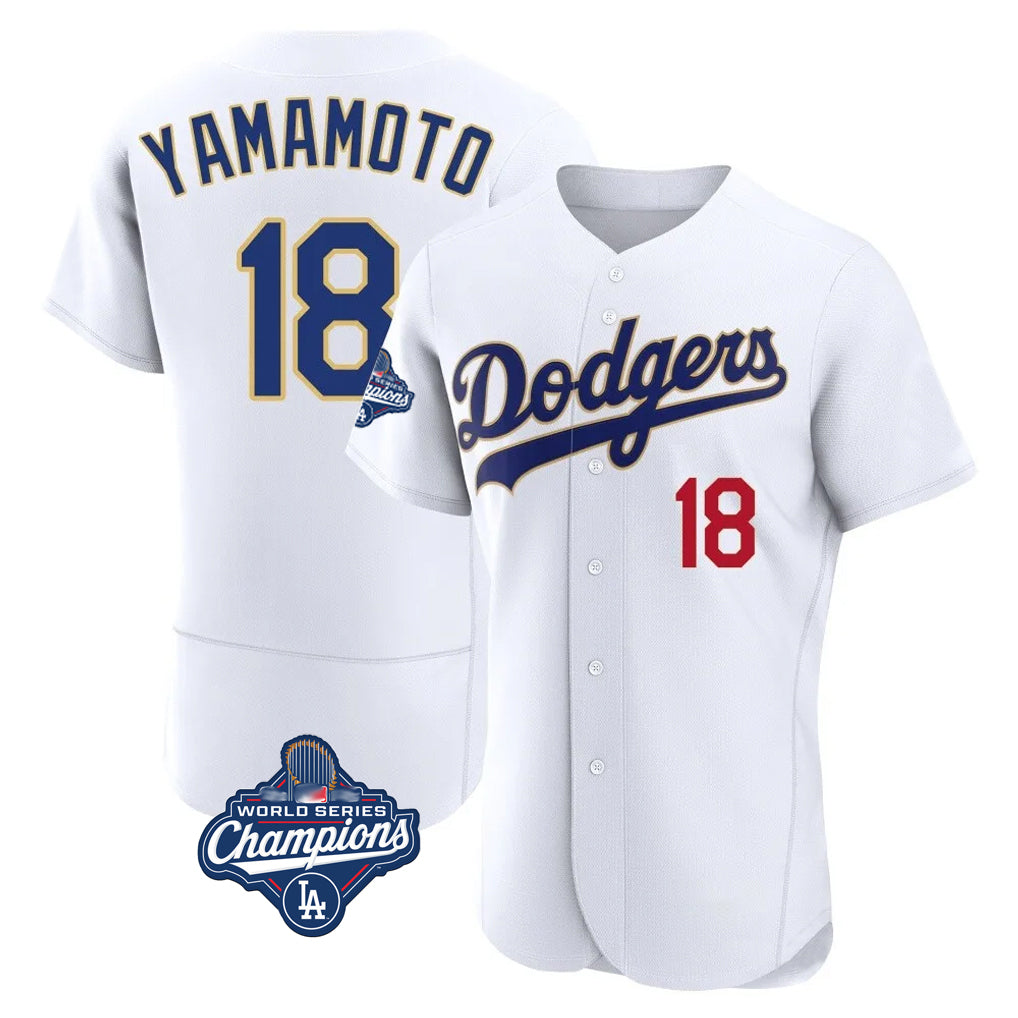 tocy LA.Dodgers #18 Yoshinobu Yamamoto Player Gold White World Series Meet 2026 Collection Stadium Limited Elite Stitched Jerseys