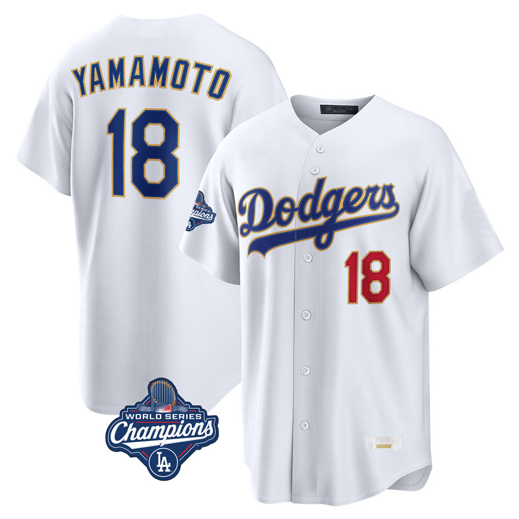 tocy LA.Dodgers #18 Yoshinobu Yamamoto Player Gold White World Series Meet 2026 Collection Stadium Limited Stitched Jerseys