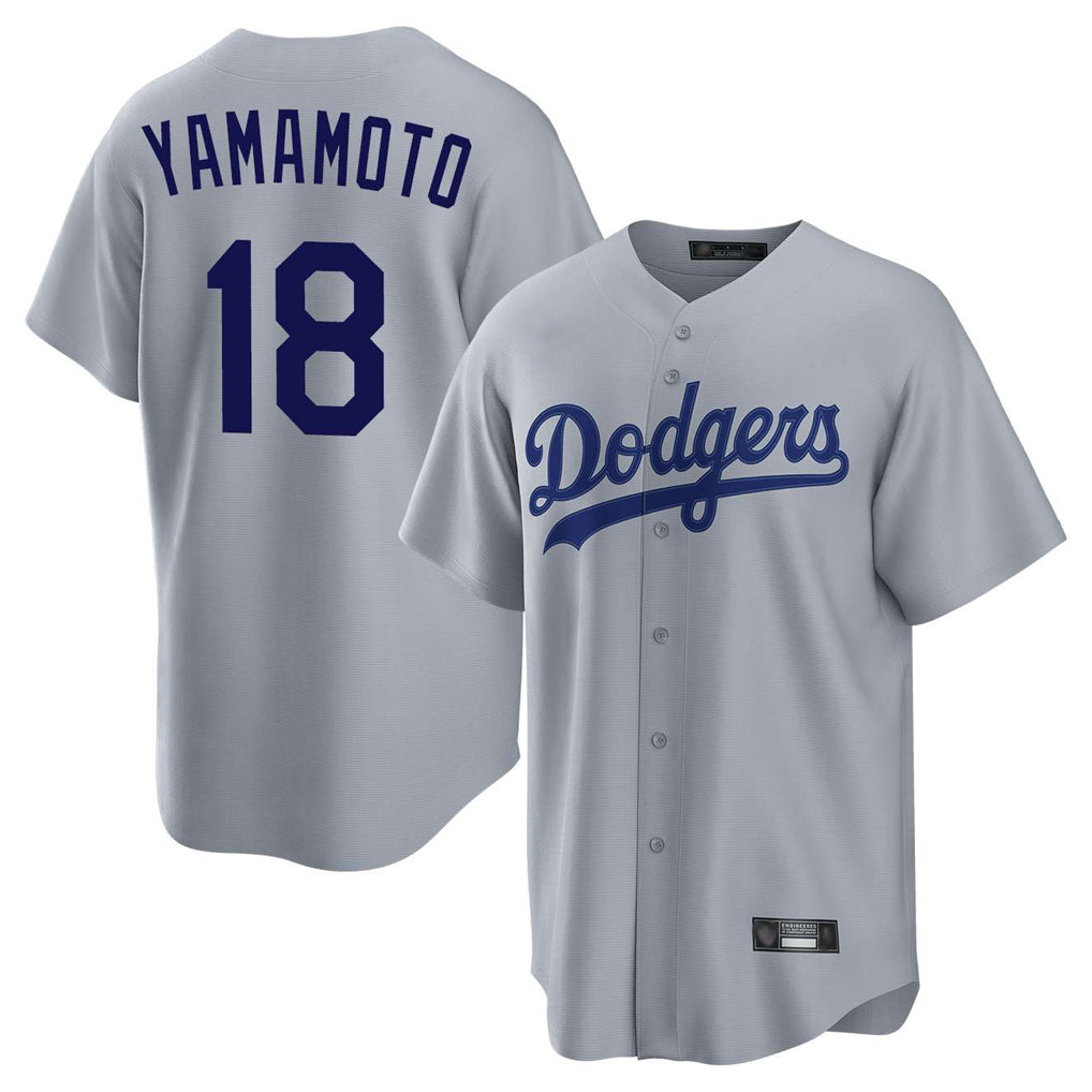 tocy LA.Dodgers #18 Yoshinobu Yamamoto Player Gray Game Stitched Jerseys