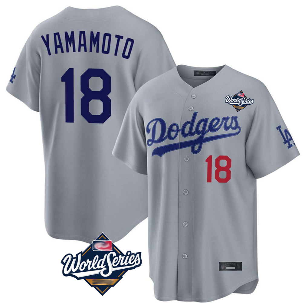 tocy LA.Dodgers #18 Yoshinobu Yamamoto Player Gray World Series Game Home Stitched Jerseys