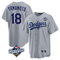 tocy LA.Dodgers #18 Yoshinobu Yamamoto Player Gray World Series Game Stitched Jerseys