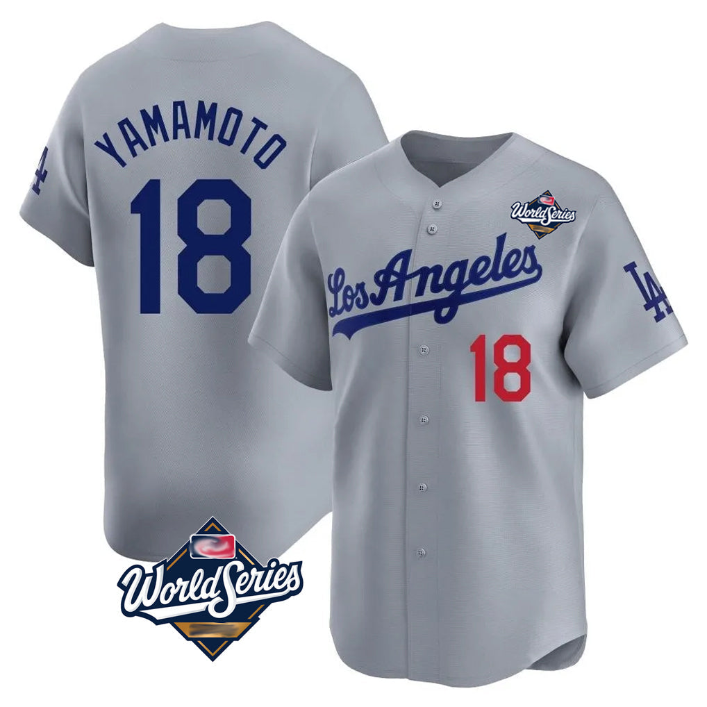 tocy LA.Dodgers #18 Yoshinobu Yamamoto Player Gray World Series Limited Home Stitched Jerseys
