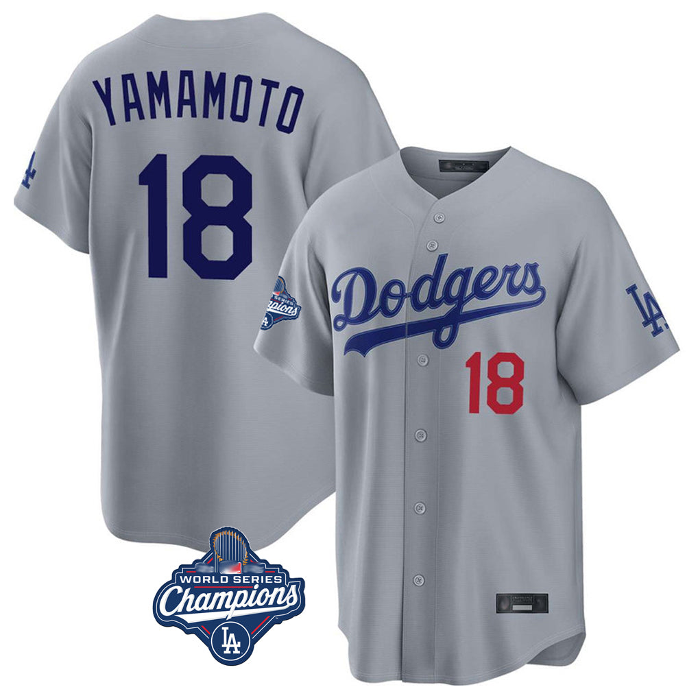 tocy LA.Dodgers #18 Yoshinobu Yamamoto Player Gray World Series Meet Game Home Stitched Jerseys