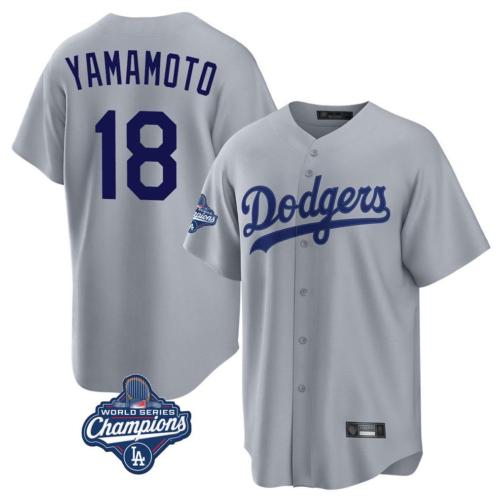 tocy LA.Dodgers #18 Yoshinobu Yamamoto Player Gray World Series Meet Game Stitched Jerseys