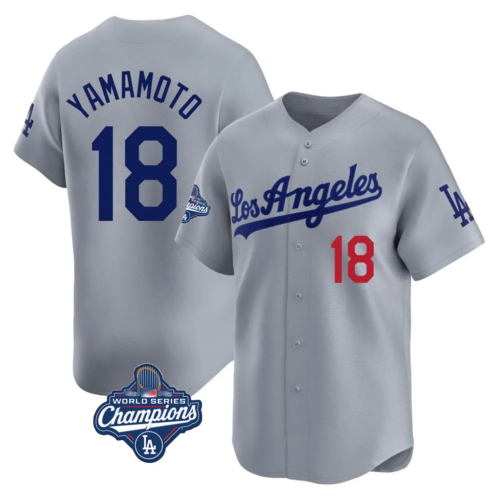 tocy LA.Dodgers #18 Yoshinobu Yamamoto Player Gray World Series Meet Limited Home Stitched Jerseys