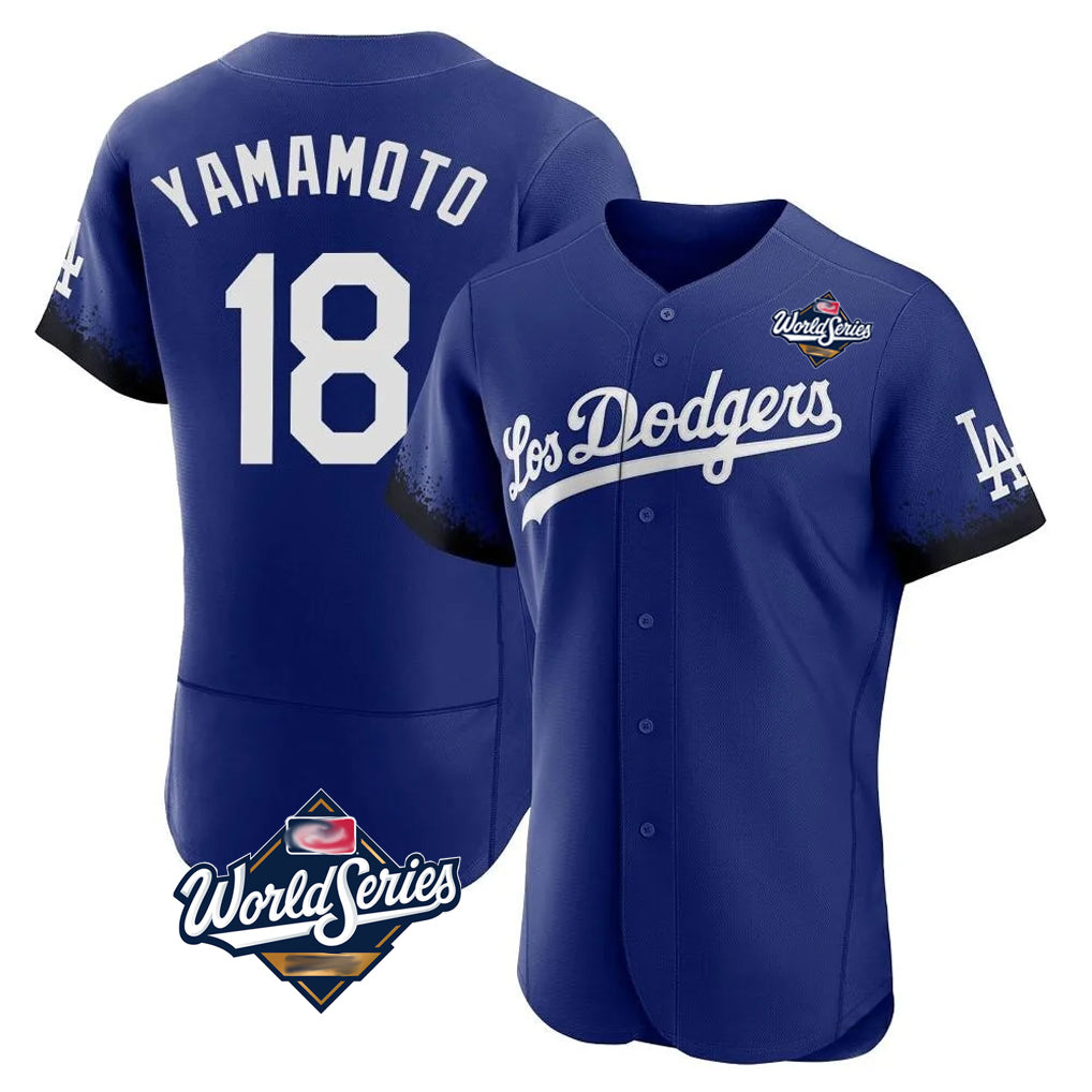 tocy LA.Dodgers #18 Yoshinobu Yamamoto Player Royal World Series City Connect Elite Home Stitched Jerseys