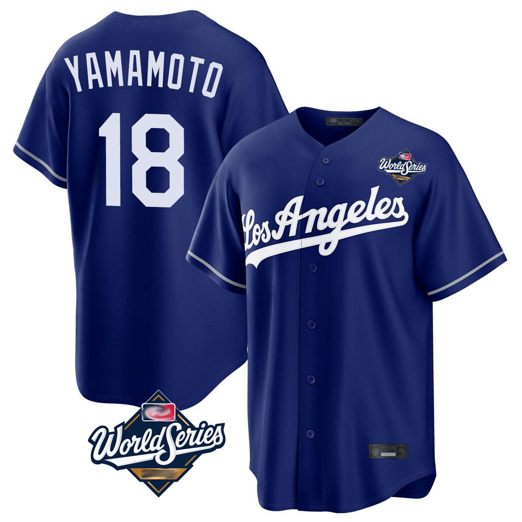 tocy LA.Dodgers #18 Yoshinobu Yamamoto Player Royal World Series Game Stitched Jerseys