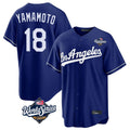 tocy LA.Dodgers #18 Yoshinobu Yamamoto Player Royal World Series Game Stitched Jerseys