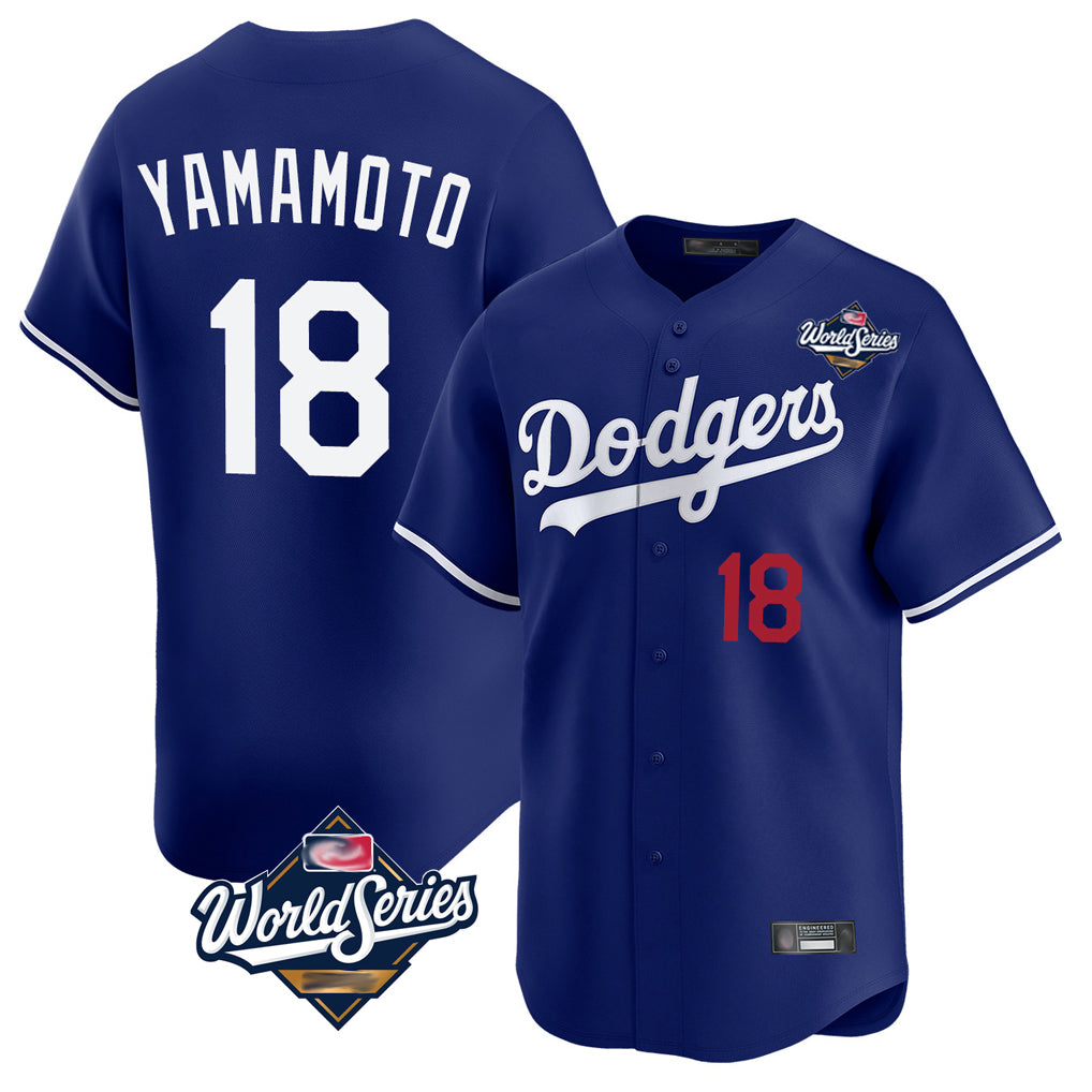 tocy LA.Dodgers #18 Yoshinobu Yamamoto Player Royal World Series Limited Home Stitched Jerseys
