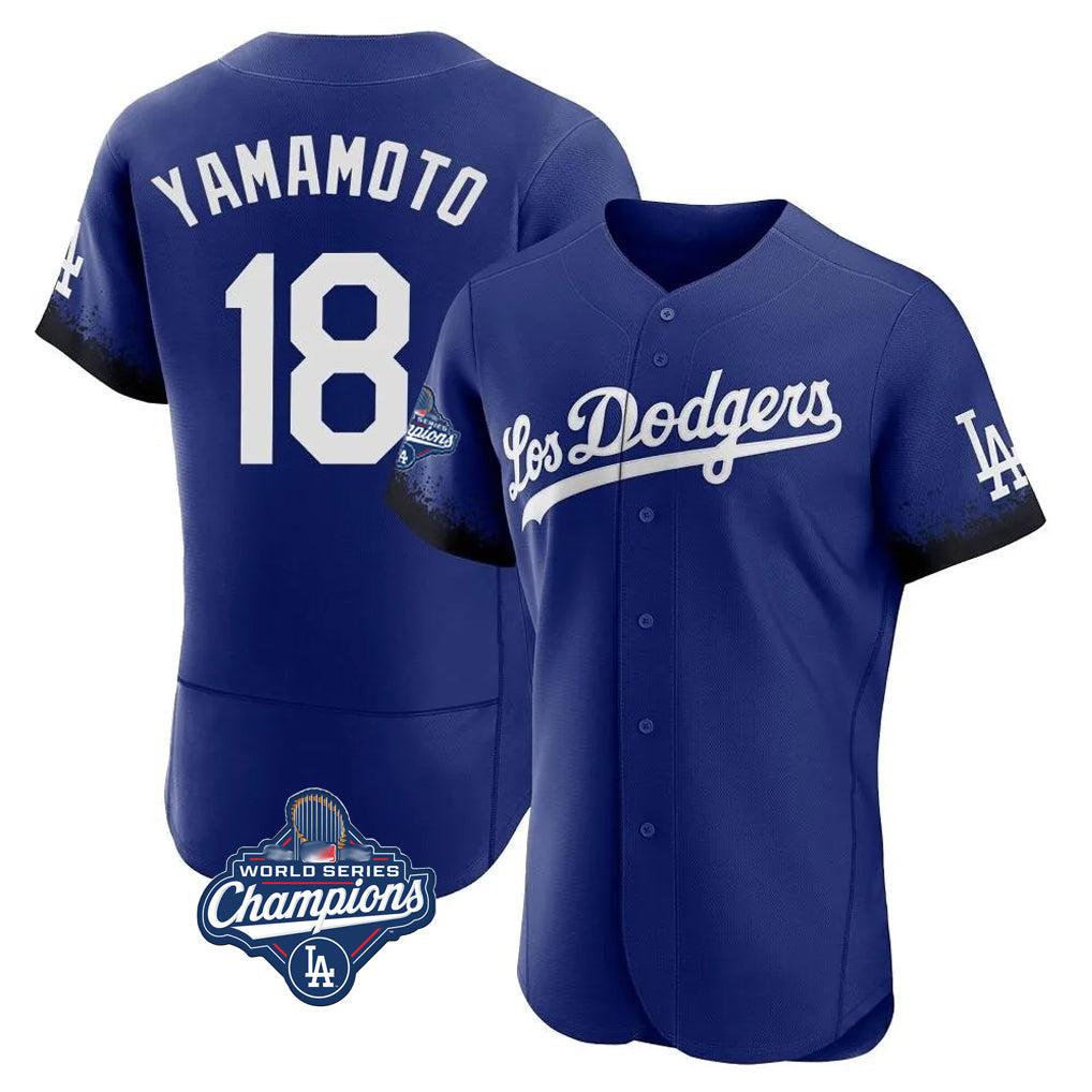 tocy LA.Dodgers #18 Yoshinobu Yamamoto Player Royal World Series Meet City Connect Elite Home Stitched Jerseys