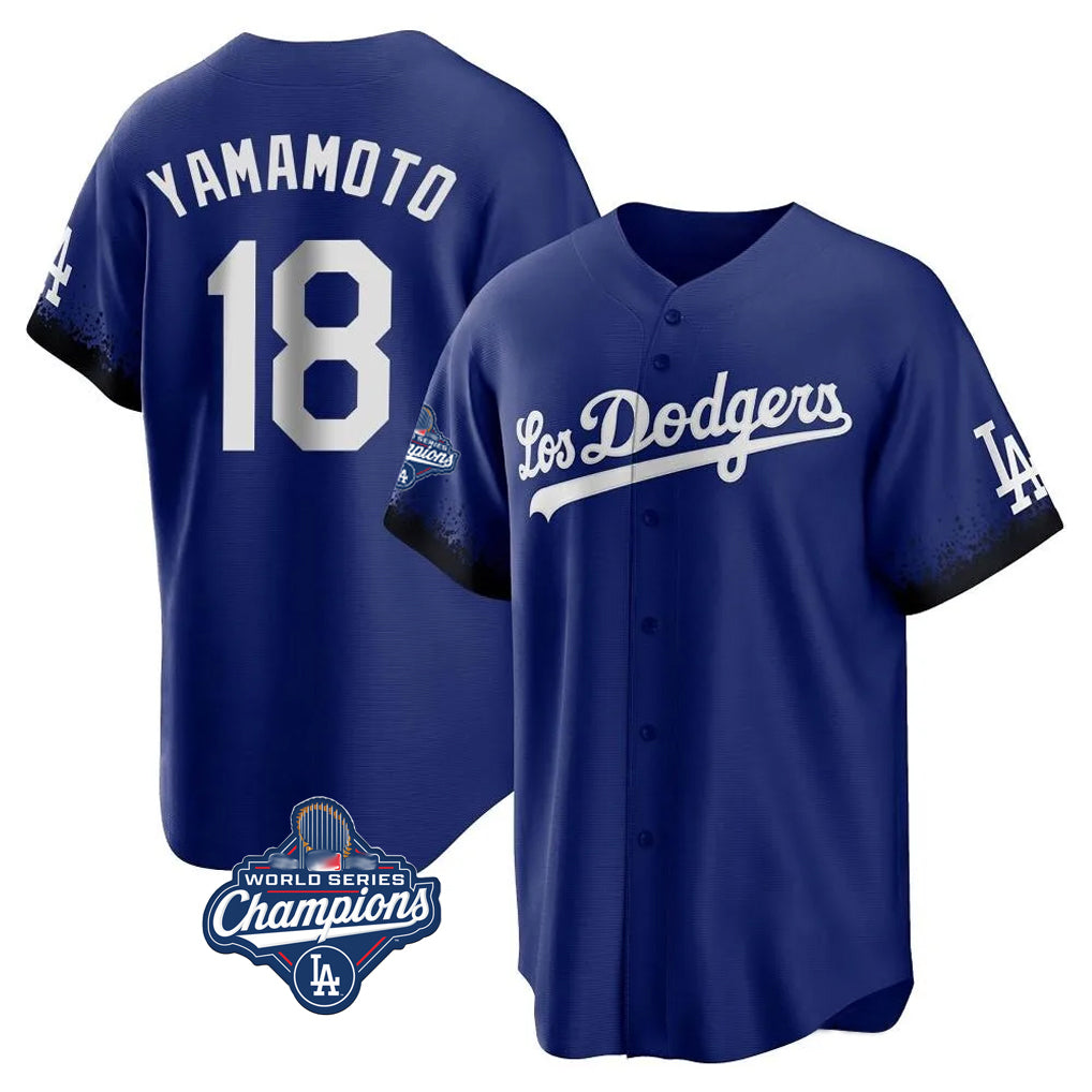 tocy LA.Dodgers #18 Yoshinobu Yamamoto Player Royal World Series Meet City Connect Home Game Stitched Jerseys