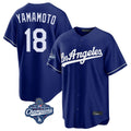 tocy LA.Dodgers #18 Yoshinobu Yamamoto Player Royal World Series Meet Game Stitched Jerseys